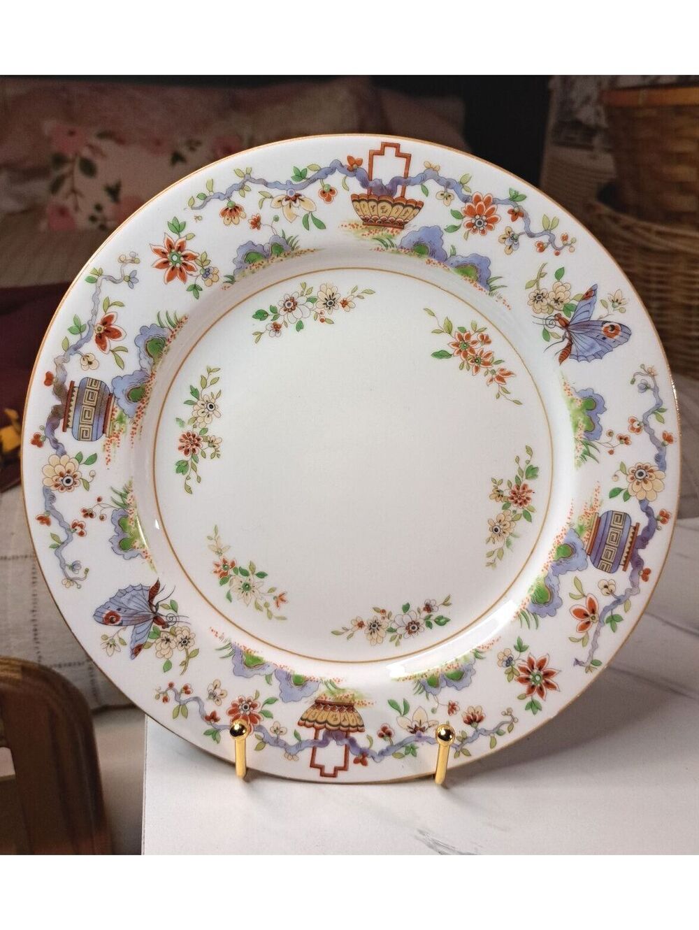 Vintage Royal Worcester Pekin Floral Butterfly Pattern Fine Bone China Plate 9"